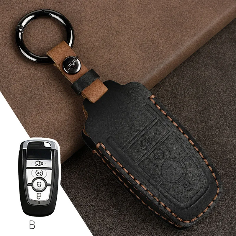 

Leather Car Key Cover Key Case FOB For Ford Focus Fiesta Mondeo Kuga Escape Fusion Mustang Explorer Edge Ecosport Accessories