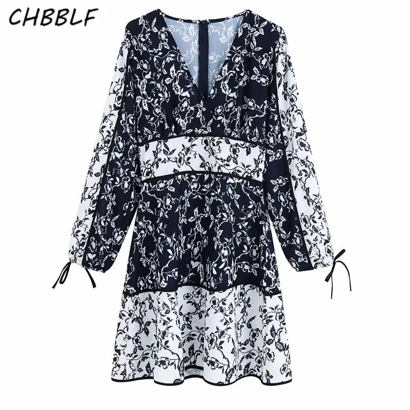 CHBBLF женское элегантное Полосатое мини платье с длинным рукавом и v образным