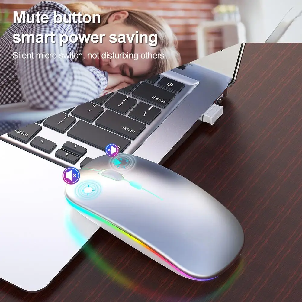 

2.4Ghz Wireless Optical Mouse Rechargeable 800/1200/1600 DPI Colorful Luminous Game Mice Mute Ultra-thin for PC Notebook Office
