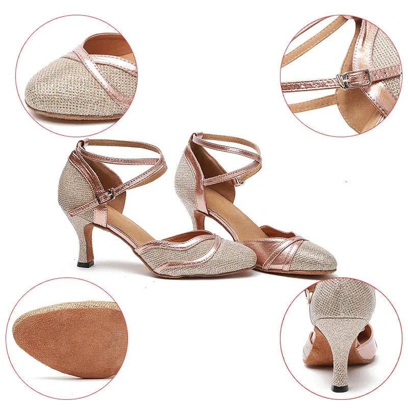 Women Shoes For Dancing Ballroom Latin Dance-Shoes Girls Ladies Modern Tango Dancing Shoes Salsa Heeled Shoes Glitter Sandals