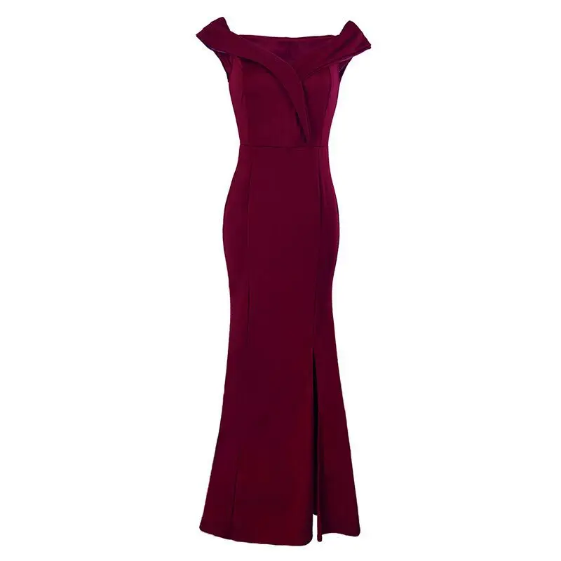 

Women's New V-neck Split Sexy Red Dress Elegant Banquet Evening Long Skirt
