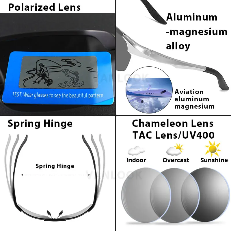 Фотохромные поляризационные солнцезащитные очки линзы хамелеона в алюминиево