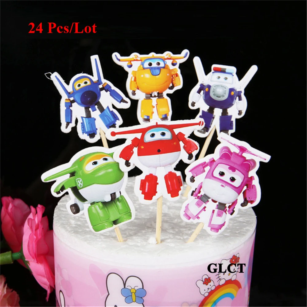 

cake flags super wings birthday party decoration supplies cake decorating robot superwings party decorations cupcake toppers