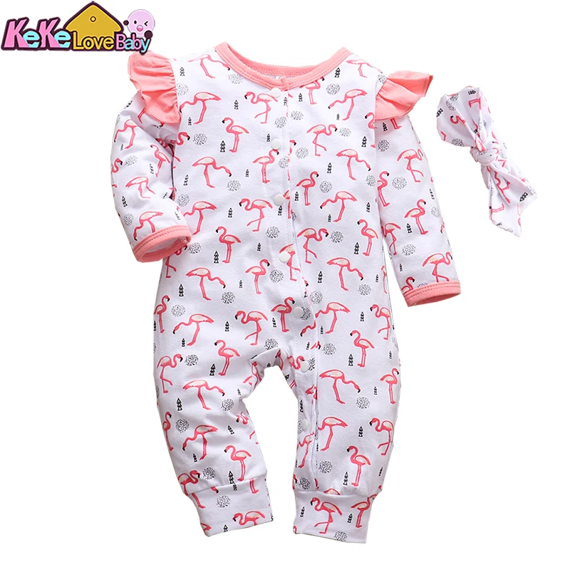 Newborn Baby Romper Spring Cotton Infant Clothes For Girls Long Sleeve Jumpsuit And Headband Clothing Pajama New Born Outfits