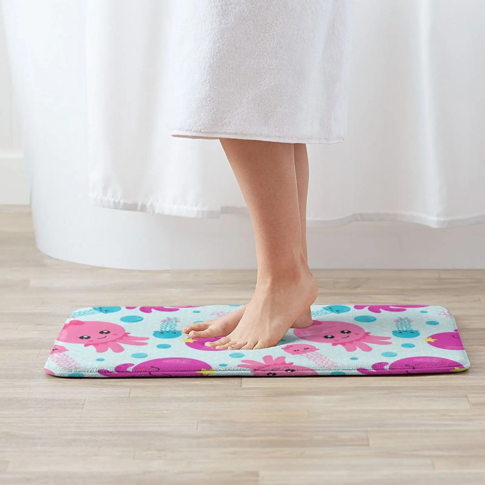 Милый розовый и синий коврик в виде осьминога подушка Мягкий Нескользящий