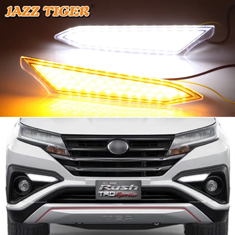 

JAZZ TIGER 2PCS Flowing Yellow Turn Signal Function 12V Car DRL Lamp LED Daytime Running Light For Toyota Rush 2018 2019
