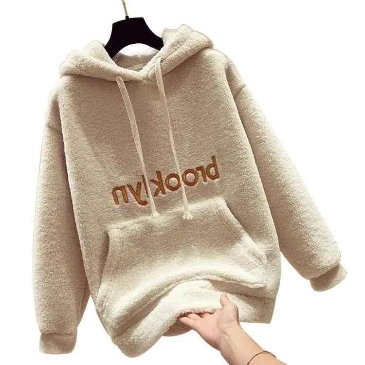 

Женская толстовка с длинным рукавом ZuoLunOuBa, свободный утепленный бежевый топ в стиле Харадзюку с принтом букв, украшенный карманами, Осень-з...