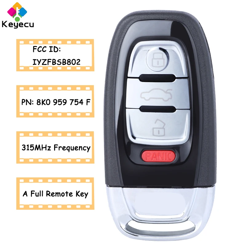 

KEYECU 8K0959754F Lacquered Panit Smart Remote Key Fob 315MHz PCF7945A 46 Chip for Audi A4 A5 Q5 S4 S5 IYZFBSB802 8K0 959 754 F