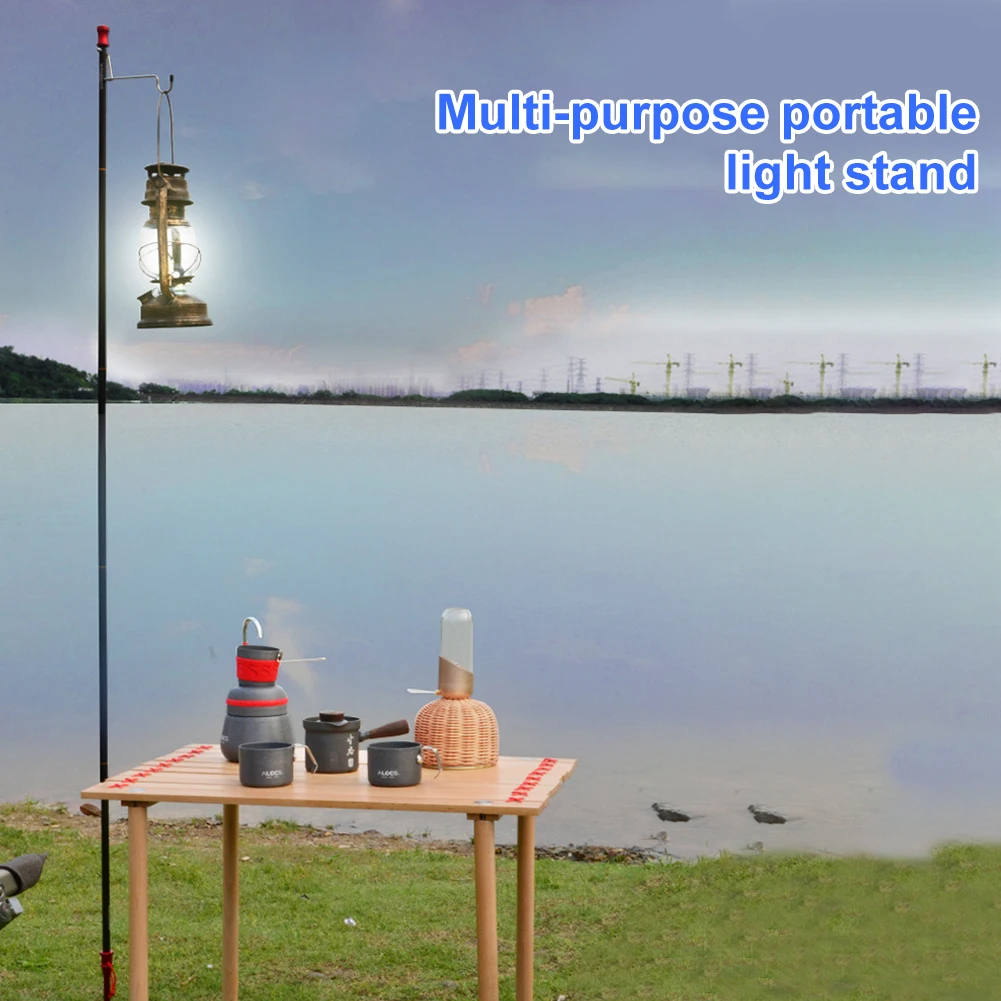 

2021 NEW Outdoor Folding Lamp Post Pole Aluminum Alloy Portable Hiking Camping Tent Table Hanging Light Fixing Stand Holder
