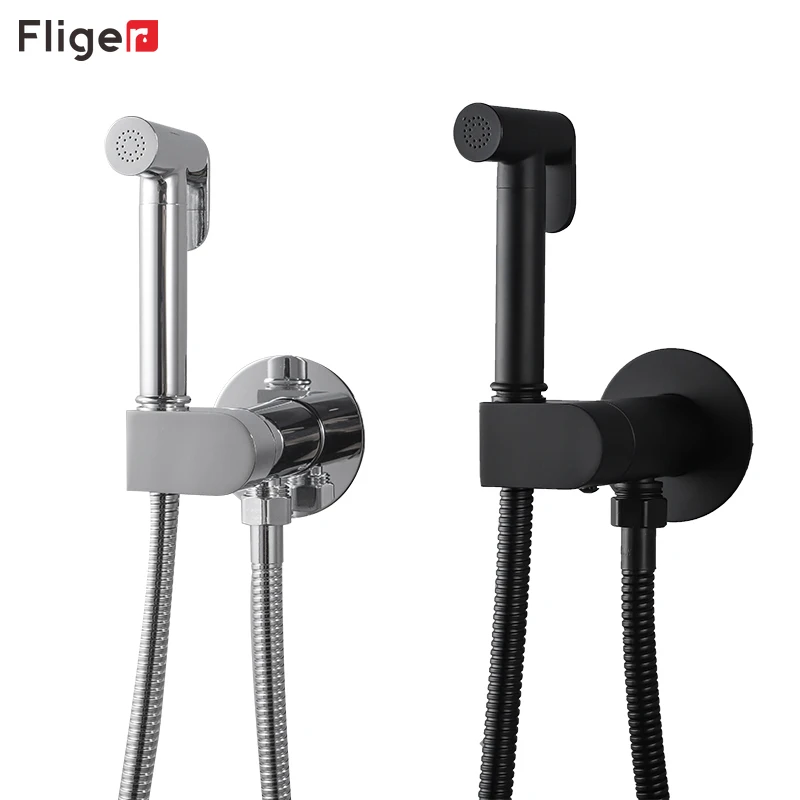 

Ручной смеситель для биде Fliger, латунный кран для горячей и холодной воды, в ванную комнату, набор для биде, туалета, самоочищающийся, черный ц...