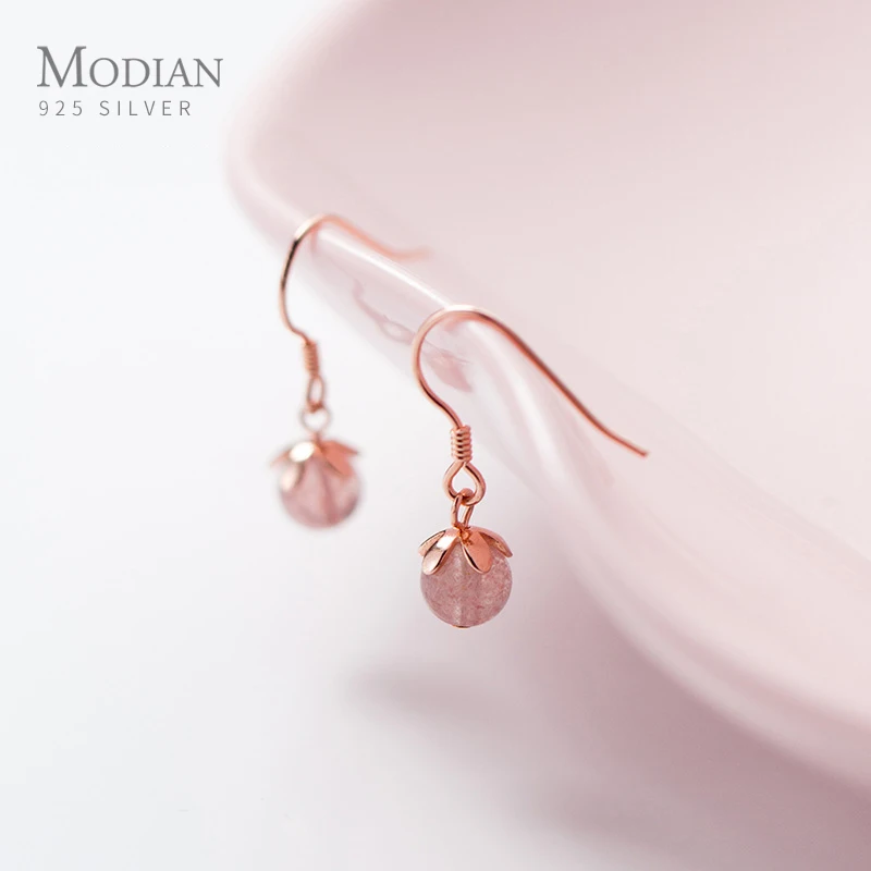 Modian 2019 Новый розовый Кристалл Шарм Висячие серьги Мода 925 стерлингового серебра