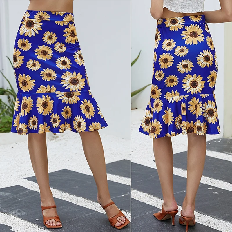 

Women's Slim Fit Fishtail Skirt Skirt Blue