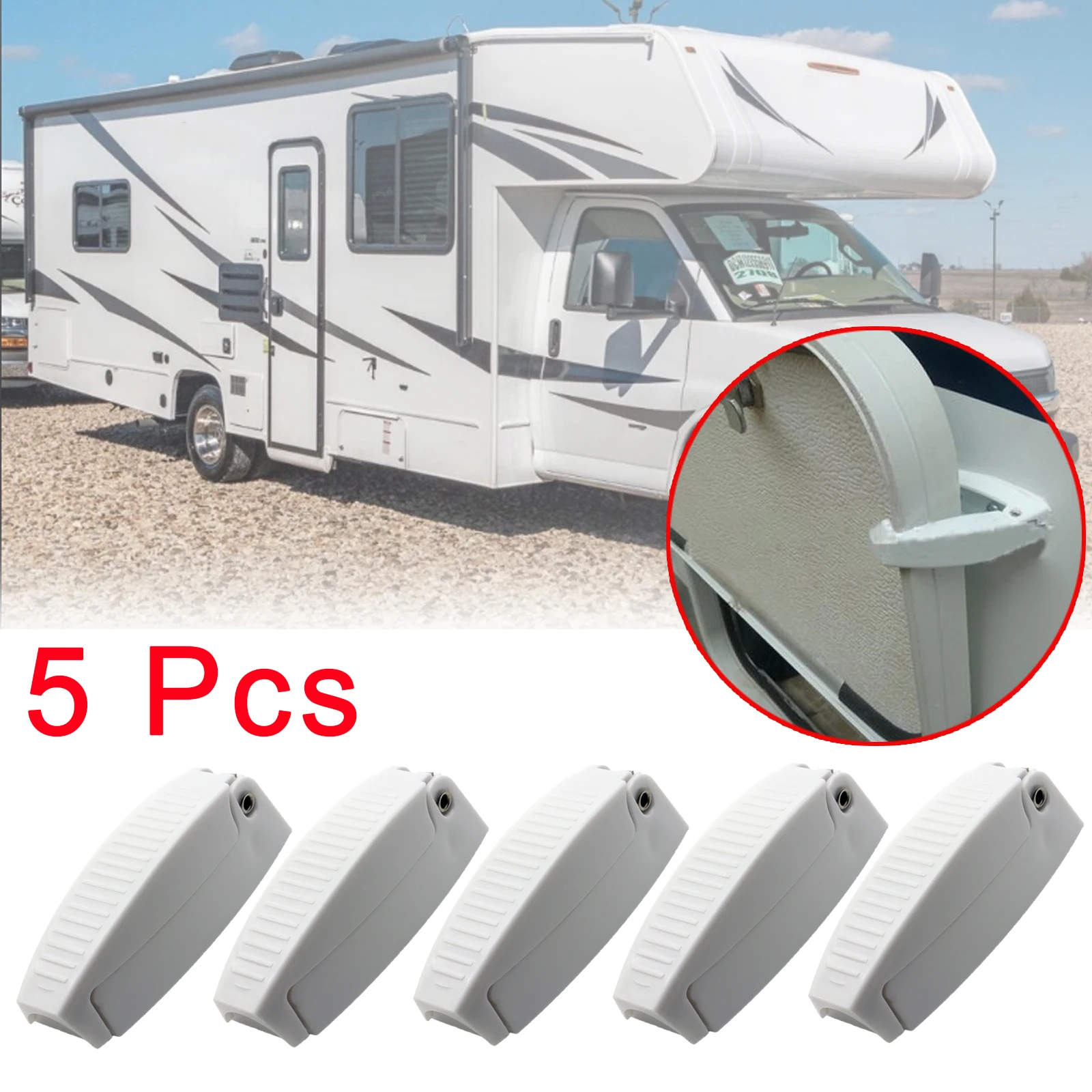 

5x RV White Rounded Baggage Plastic Door Catch Compartment Latch Holders Clips For Camper Trailer Motorhome Car Accessories