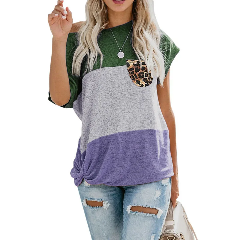 

2021 summer new women's loose short-sleeved twisted printed T-shirt top