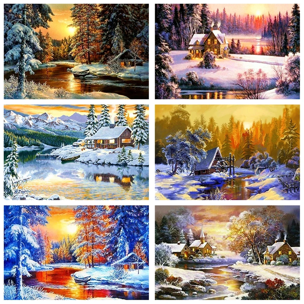 5D DIY Алмазная Картина Набор Лес Снег сцена полная круглая дрель вышивка мозаика