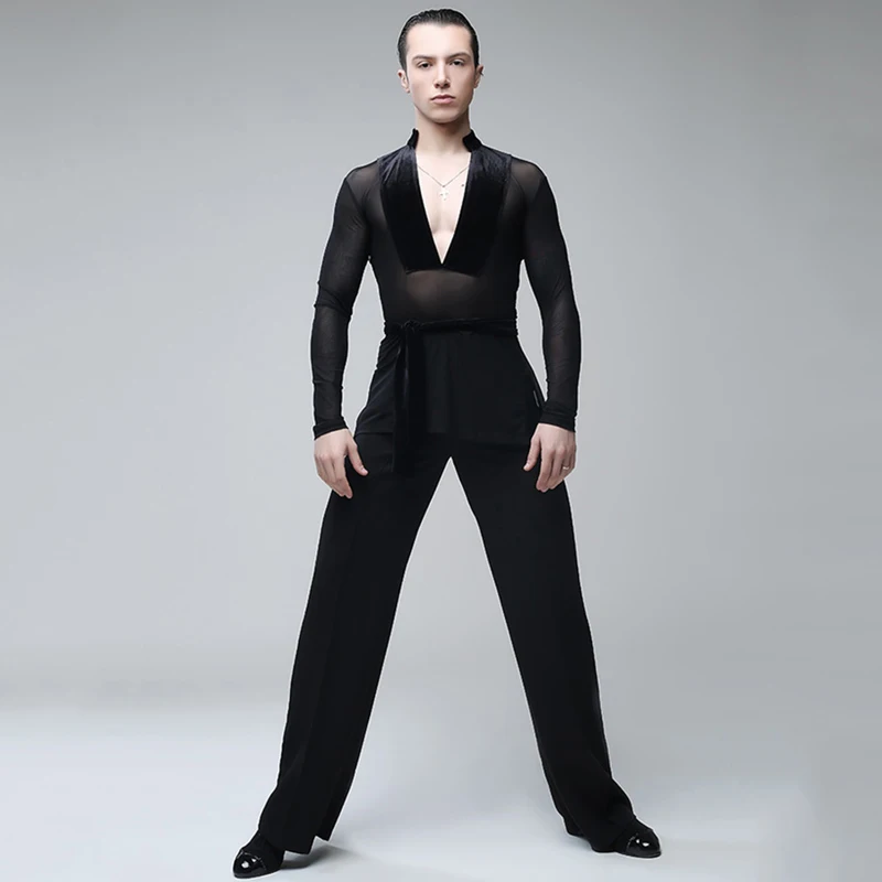Мужские черные топы для латиноамериканских танцев 2020 женская рубашка с длинными