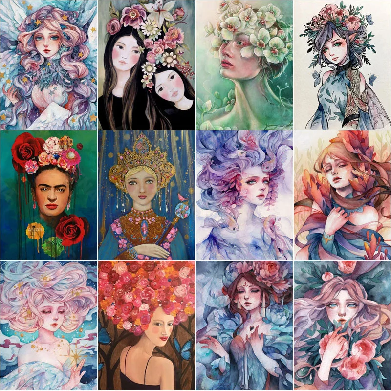 

Diy Diamond Painting Character Girl Wearing Wreath Illustration Bust Figure Fashion Art Simple Handmade Round Diamond Square