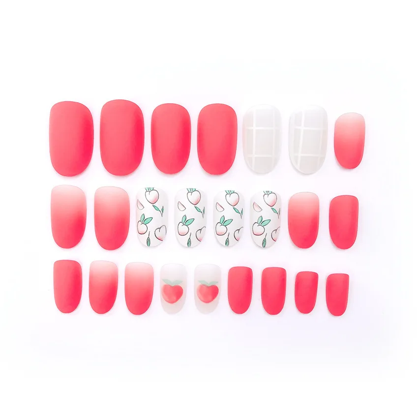 High Quality Matte Cute Small Fresh Peach Round False Nails Finished Nail Patch 24pcs/box | Красота и здоровье