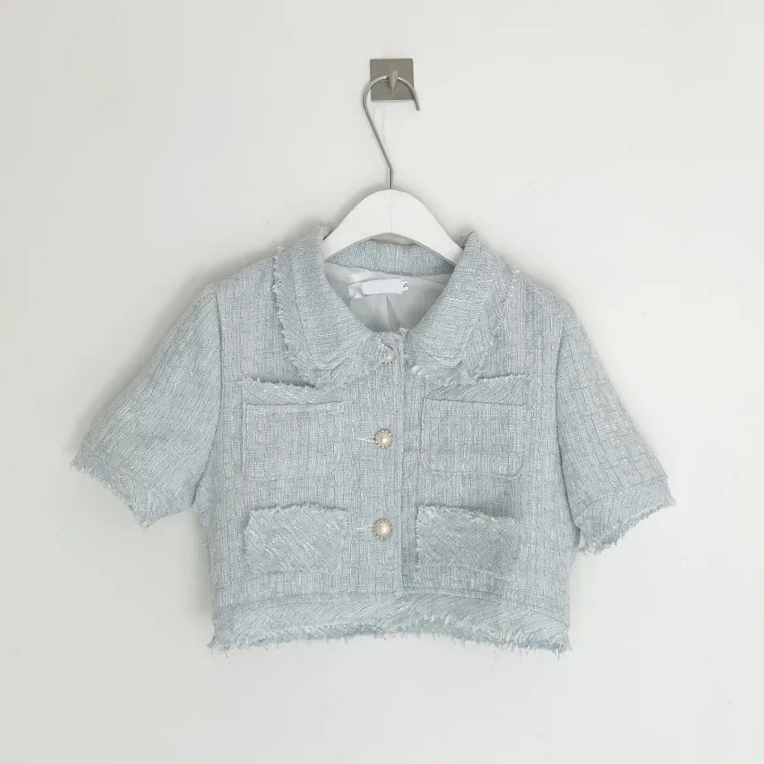 

Women Summer Two 2 Piece Set Korean Style Elegant Single Breasted Tassle Short Sleeve Tops and High Waist Bodycon Mini Skirt