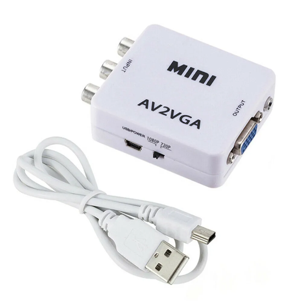 Мини HD видео конвертер коробка AV RCA CVBS к VGA 1080P адаптер AV2VGA с 3 5 мм аудио выходом для