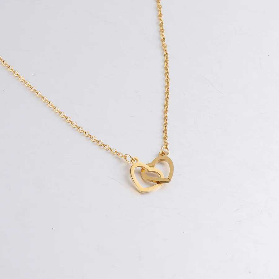 

L14 Mirror stainless steel double love necklace double circle pendant clavicle chain 48cm