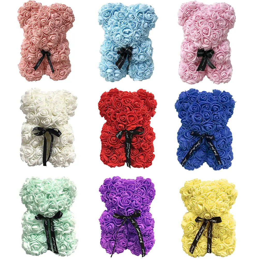 

25cm Cute PE Rose Flower Teddy Bears Foam Bears From Rose Wedding Home Decorations Birthday Valentines's D Gift Love Bear Dolls