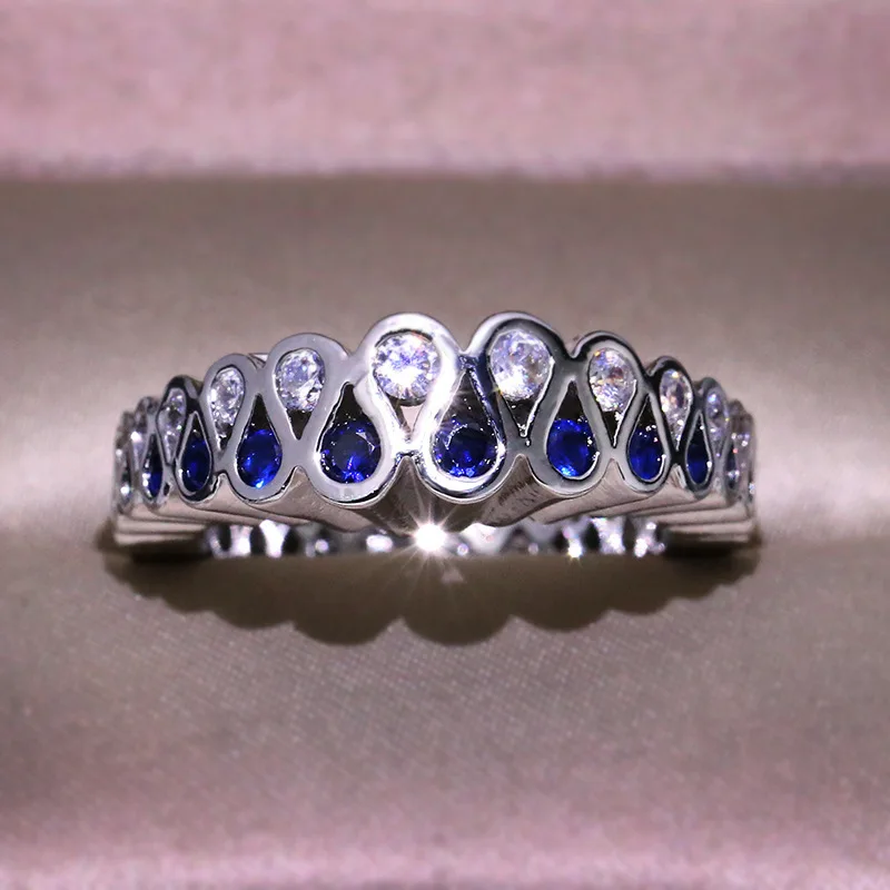 

MFY Trendy Blue And White Water Drop Rings For Women Engagement Party Rings Fashion Jewelry Accessories Whole Sale Size 6-10