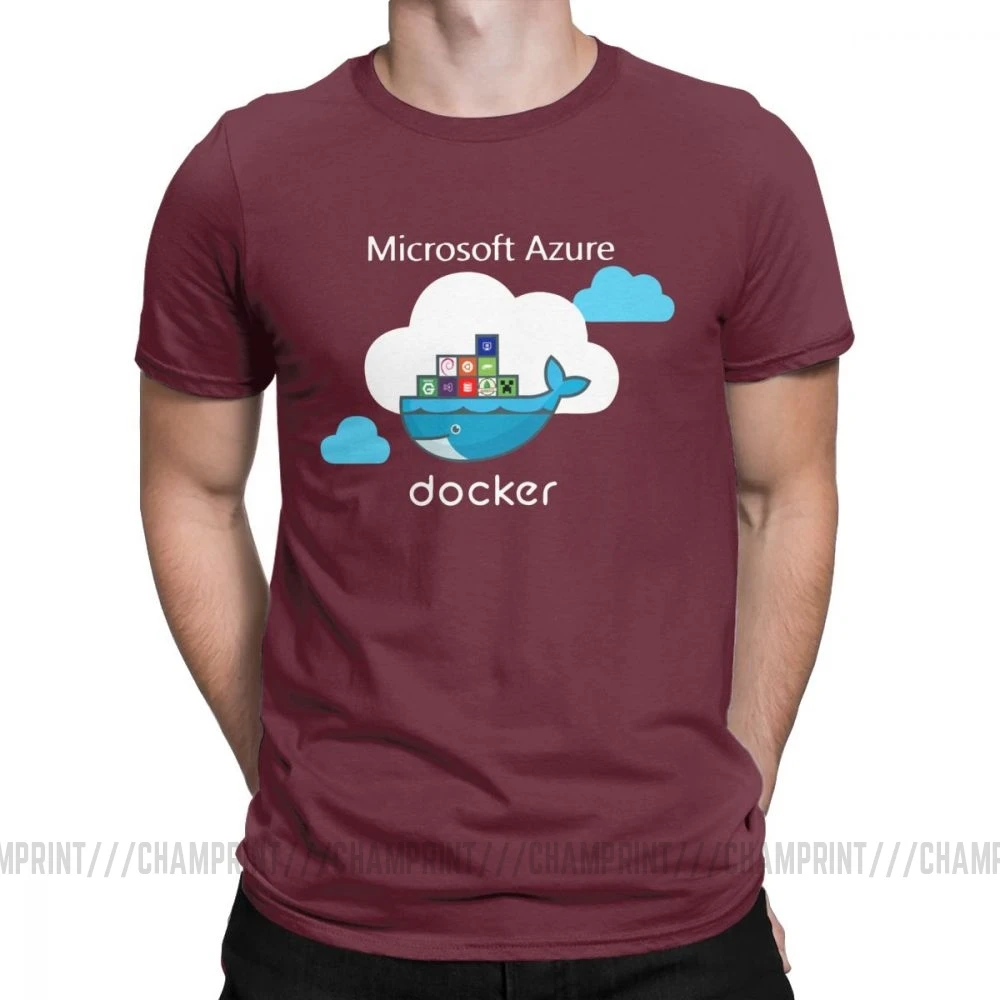 Мужские футболки Docker On Azure, одежда из чистого хлопка, крутые футболки с коротким рукавом и круглым воротником размера плюс - Цвет: Бургундия