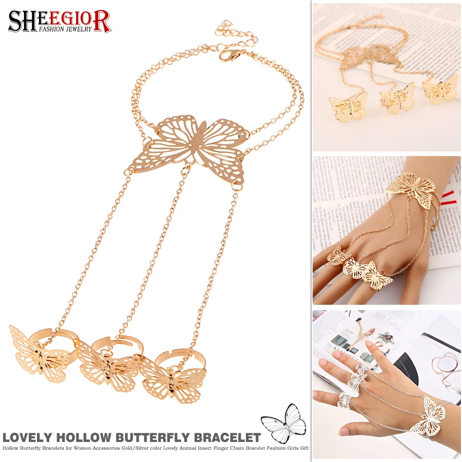 

Gothic Iron Hollow Butterfly Fingers Link Bracelet Fashion Hand Chain Accessories Cuff Bracelet for Women Party Friendship Gifts
