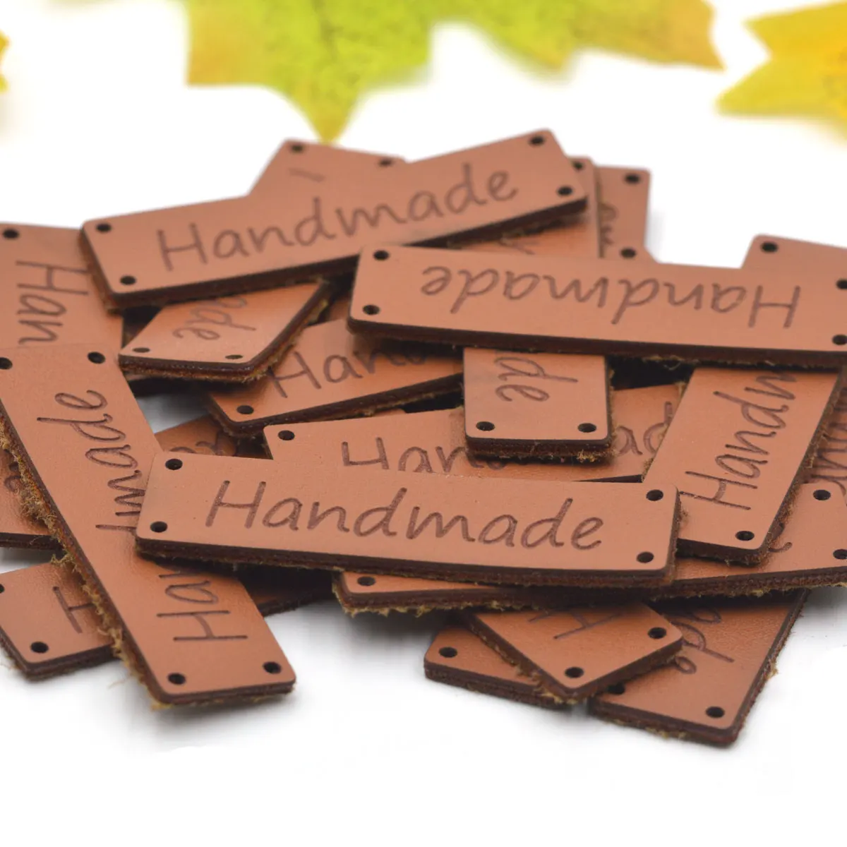 KALASO High Quality 20pcs Handmade Labels Clothes Garment Leather Labels Hand Made Tags Caps Bags Shoes DIY Sewing Supplies