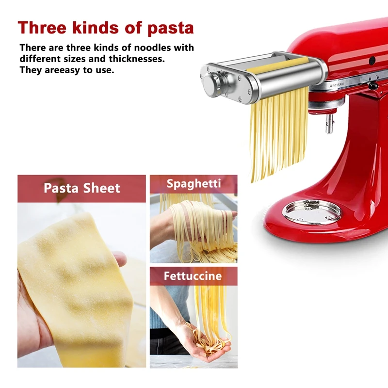 Pasta Roller & Cutter Attachment 3-In-1 Set For Kitchenaid Mixer Included Sheet Fettuccine | Дом и сад