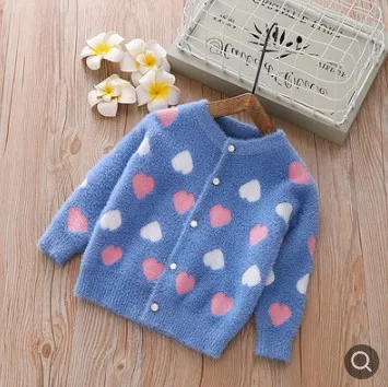 blue Детский кардиган; свитера; вязаная куртка для девочек; милые повседневные кардиганы для девочек; однобортный Детский свитер; ; BC348 - Цвет: blue