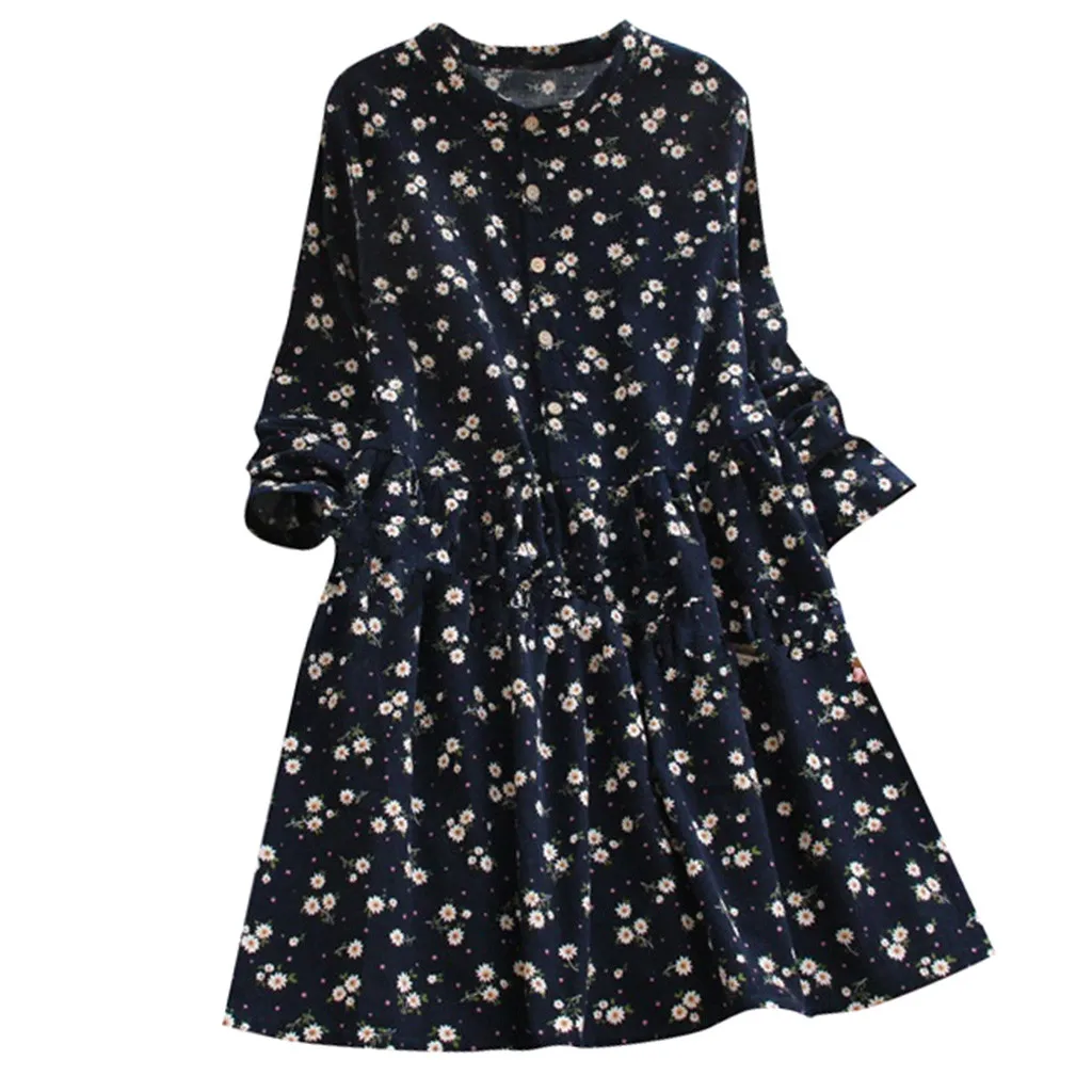 Женское осеннее пляжное платье с цветочным принтом женское вельветовое