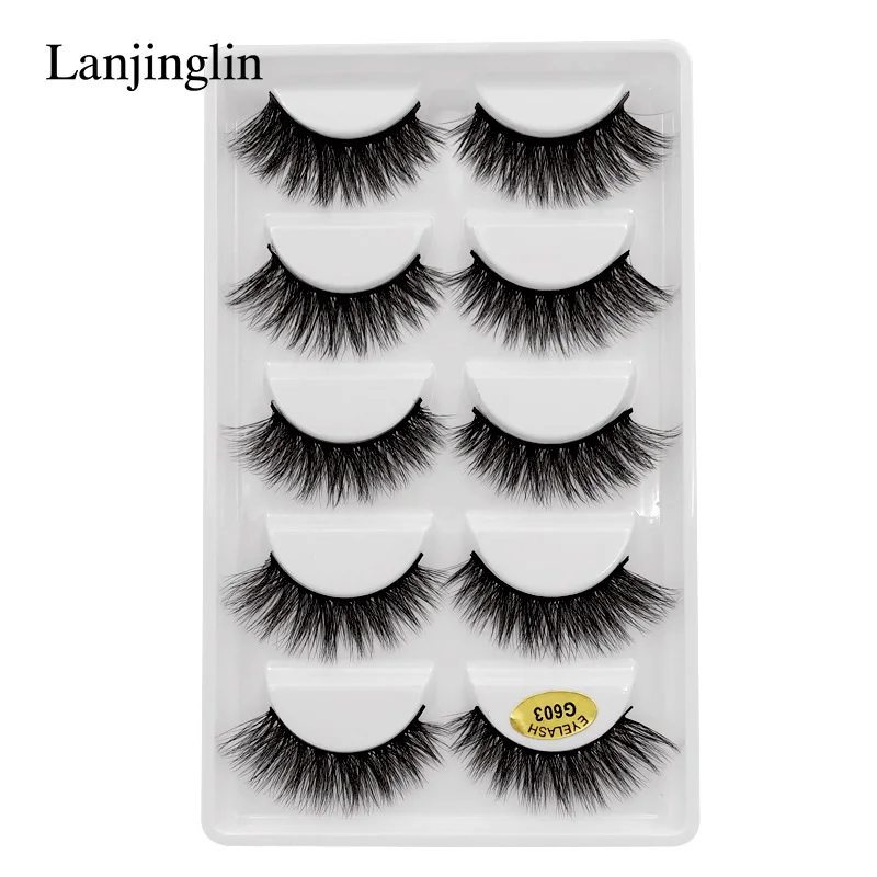 G603 50 BOXES LANJINGLIN 50 boxes/lot natural long mink eyelashes faux cils soft volume 3d lashes hand made false eyelashes wholesale G6 - Цвет: G603 50 BOXES
