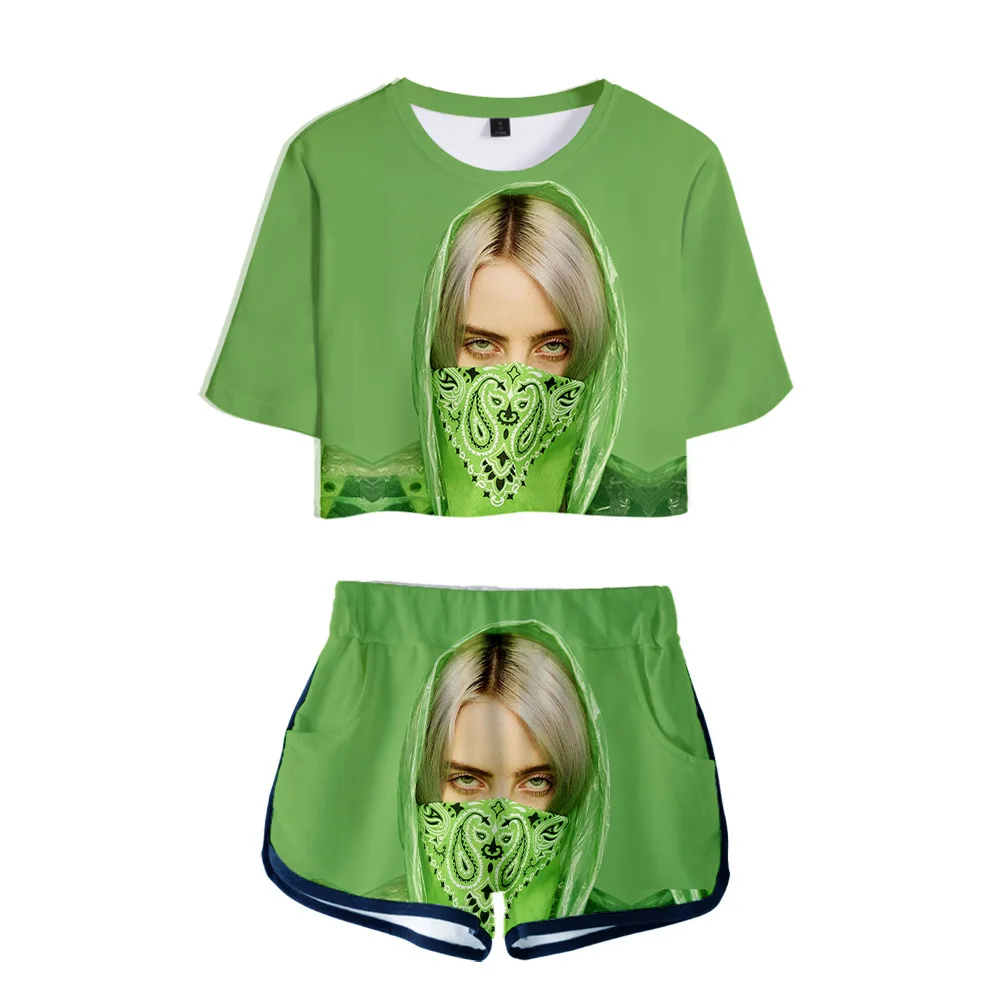 Billie Eilish 3D Толстовка с принтом Женский комплект из двух предметов укороченный топ