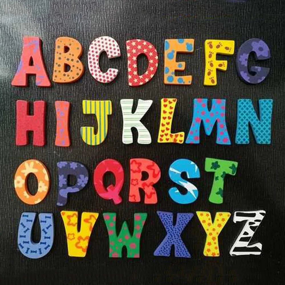 

26 Letters Wooden Cartoon Fridge Magnet Baby Educational Children's Learning Puzzle For Kids Gifts Alphabet Fridge Magnet fg