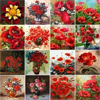 gatyztory paint by numbers kits for adults children 60x75cm frame red flowers oil picture by number home wall art paints diy gif