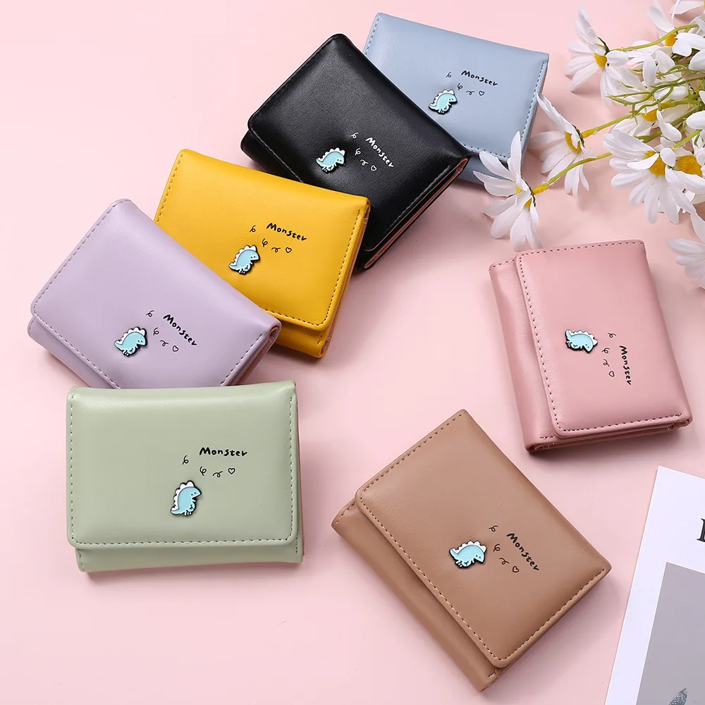 

Women Small Cute Dinosaur Wallet Buckle Folding Girl Wallet Brand Designed Pu Leather Mini Coin Purse Female Card Holder