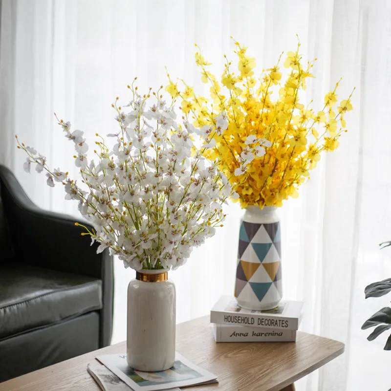 Искусственный танцующий орхидея желтый поддельный цветок Oncidium Шелковый цветок пластиковый цветок большой пять вилка фаленопсис украшение дома