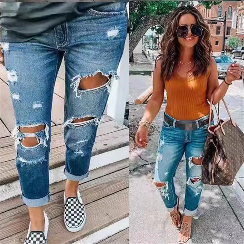

S-2XL Pants Female Women's Jeans Large Size Boyfriend Jean Women Jeans y2k Pants High Waist Mom Ripped Jeans Stright Trousers