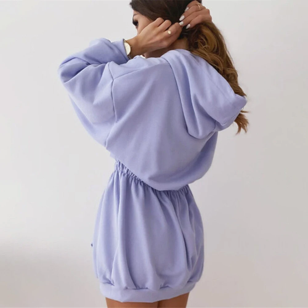 

Fashion Warm Long Sleeve Sweatshirt Dress Women 2021 Autumn Winter Casual White Hooded Long Tops Dresses for Woman Robe Femme