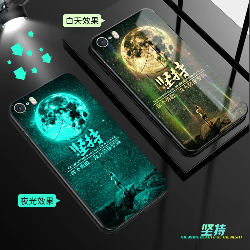 K Светящийся чехол для iPhone 5 5S SE 6 6S 7 8 Plus X XR XS Max 11 Pro Max чехол, светящаяся задняя крышка из закаленного стекла, силиконовый чехол - Цвет: K