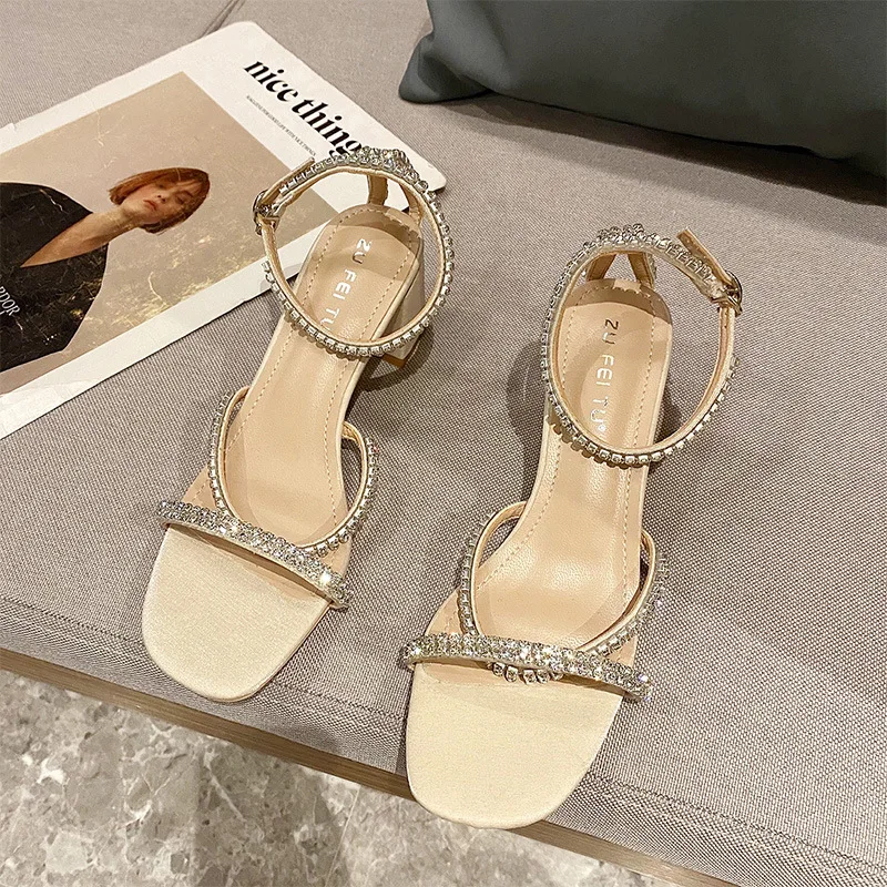 

Clear Heels High Heeled Sandals Woman 2021 Suit Female Beige Med All-Match Buckle Shallow Mouth Summer Shoes High-heeled Black M