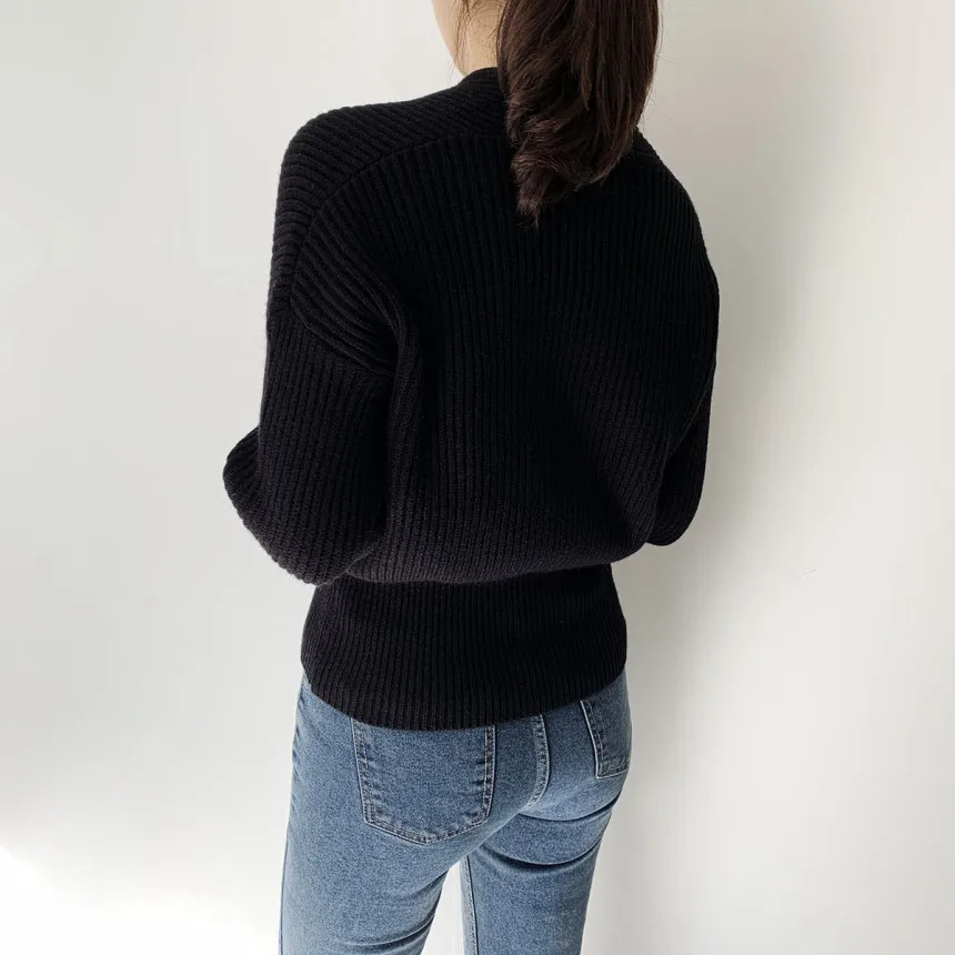 

Sexy V-neck Cross Women Knitted Sweater Spring Autumn Loose Warm Female Pullovers Jumpers Slim Waist Knit Tops Femme