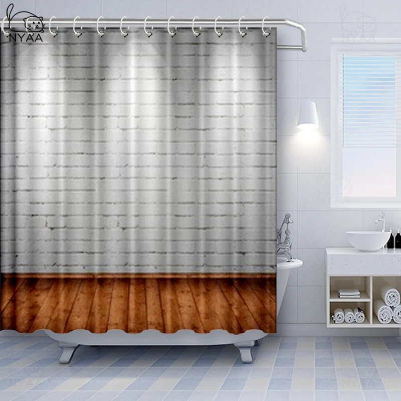 Серые кирпичные стены интерьерные занавески для душа Экологичные современные