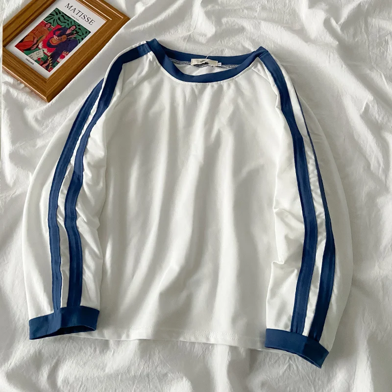 

Contrast Color Stitching Long Sleeve T-shirt Women's Autumn New Korean Style Versatile Student Sports Style Bottoming Shirt Kio