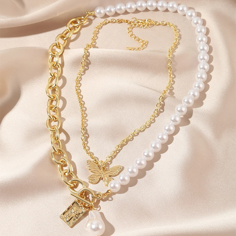 

Bohemia Butterfly Chain Choker Pearl Pendant Necklace for Women Vintage Clavicle Wedding Jewelry on the Neck Accessories Gifts