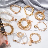 2021 fashion gold multilayer beads pearl bracelets for women beaded chain bracelets set female bracelet bangles trendy jewelryee