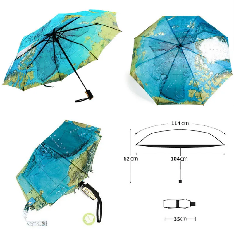 Автоматический Женский дождевой Зонт с 8 ребрами карта мира печатные зонты для