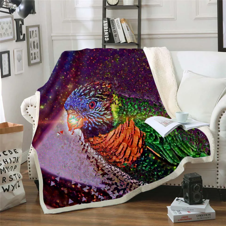 

Colorful Parrot Brid Blanket 3D Print Sherpa Blanket on Bed Kids Girl Flower Home Textiles Dreamlike Style 02